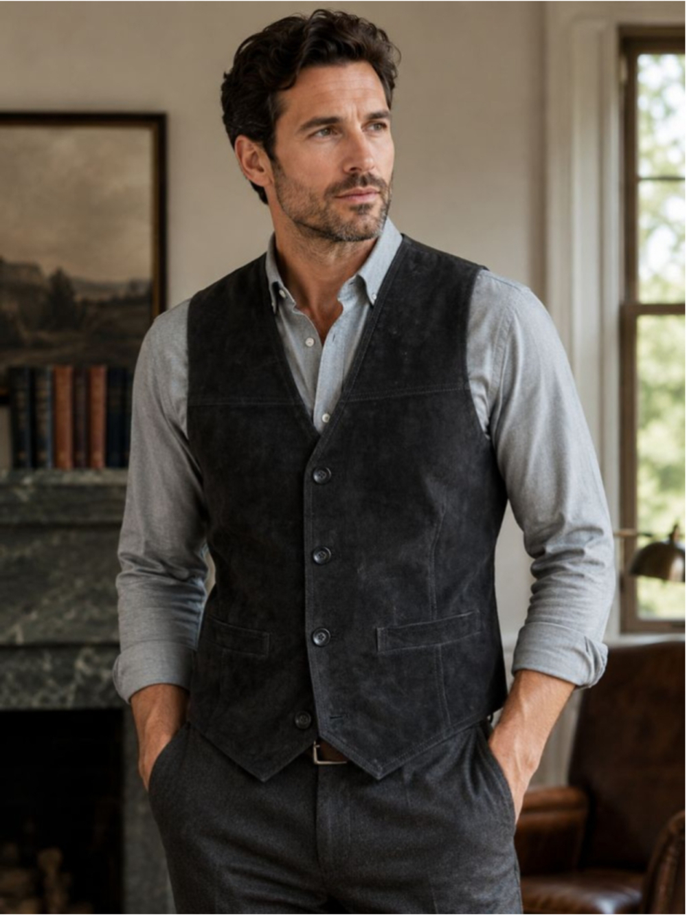 Route 66 Black Suede Vest Men's L